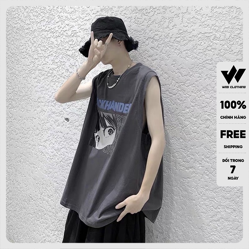 Áo thun ba lỗ WIIS unisex form rộng sát nách BACKHANDER thời trang nam nữ oversize
