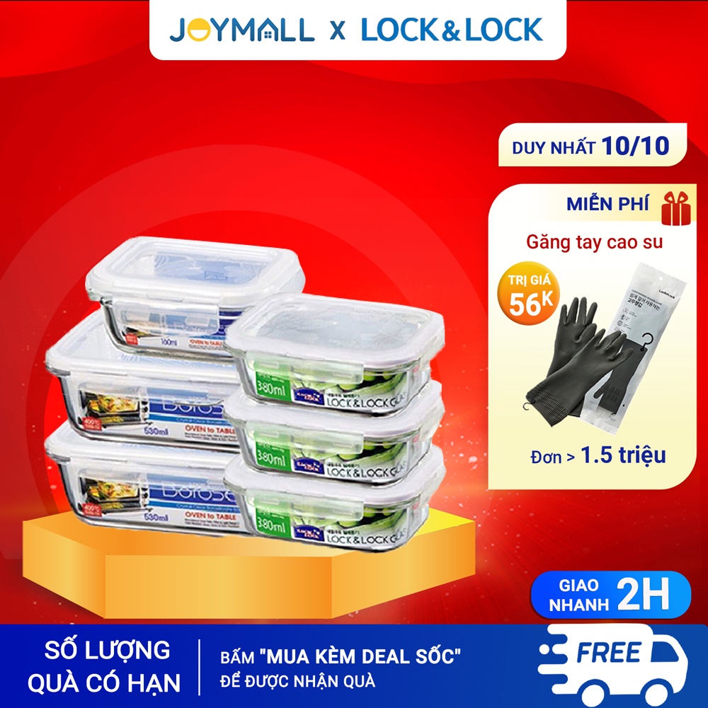 Bộ 6 hộp thủy tinh chịu nhiệt Lock&Lock LLG426S6 - Hàng chính hãng, dùng được trong lò vi sóng, máy rửa chén - JoyMall