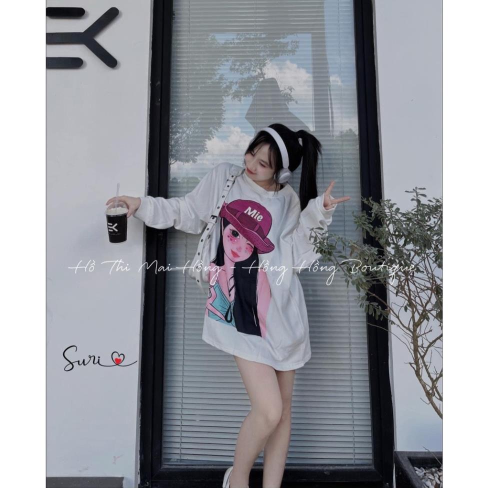 [ 𝐅𝐑𝐄𝐄 𝐒𝐇𝐈𝐏 ]  ÁO DÀI TAY IN HÌNH CÔ GÁI ĐỘI MŨ HỒNG