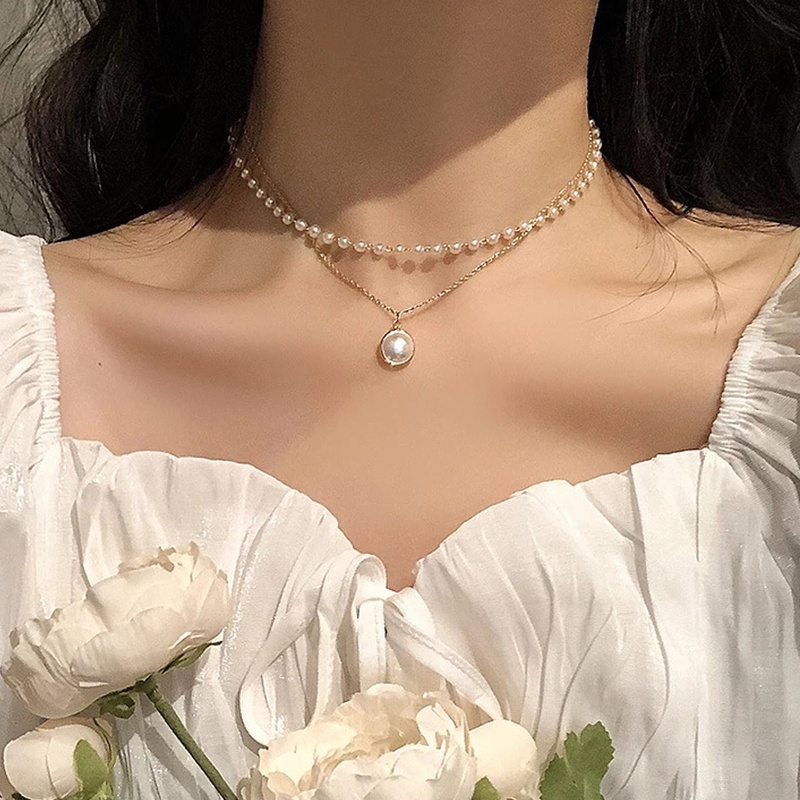 Vòng cổ Hai Lớp Đính Ngọc Trai Thời Trang Dành Cho Nữ