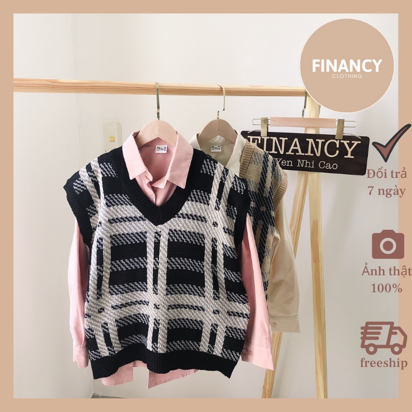 Áo gile len sọc caro  ⚡ MẪU MỚI ⚡ áo len nữ form rộng cơ bản, mix với các loại chân váy cực xinh - L01