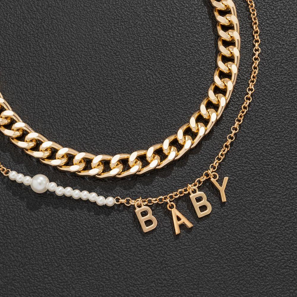 Vòng cổ Chuỗi Ngọc Trai Mặt Chữ BABY Phong Cách Hip hop Đơn Giản Cho Nam Và Nữ