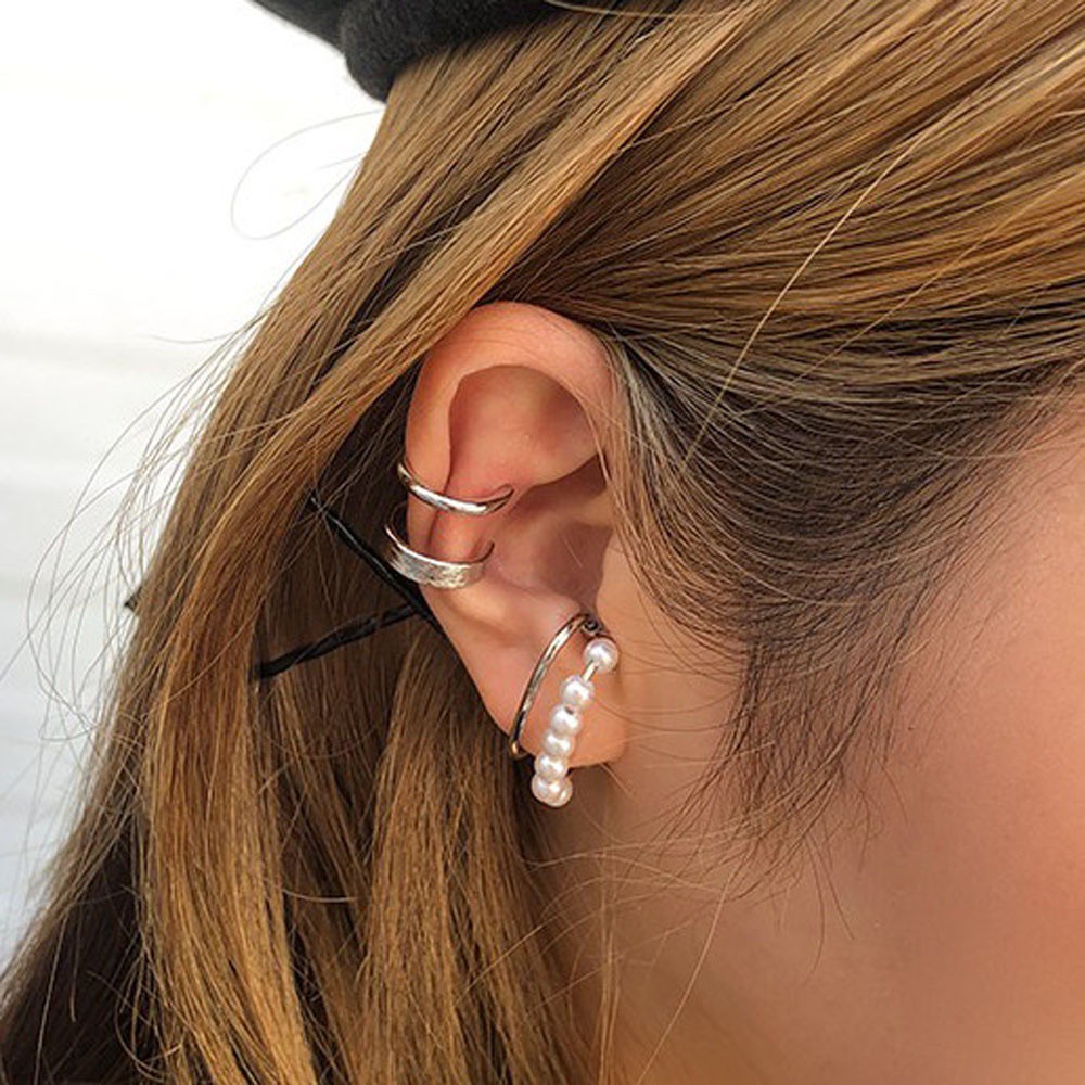 NEEDWAY Gifts Earrings Elegant Ear cuff Cartilage Clips Pearl Fashion Jewelry Minimalist Little C Cubic Alloy Street Style Ear Clips/Multicolor