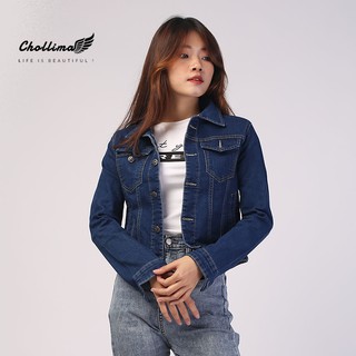 Áo khoác jean nữ Chollima co giãn xanh đậm trơn AK002 phong cách hàn thumbnail