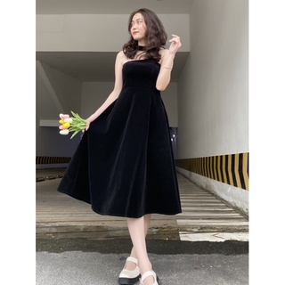 ĐẦM NHUNG ĐEN CÓ NƠ PHÍA SAU