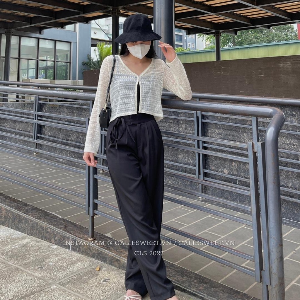 Quần vải ống rộng thắt dây eo Caliesweet quần ống rộng nữ chất tuyết mưa mịn siêu xinh
