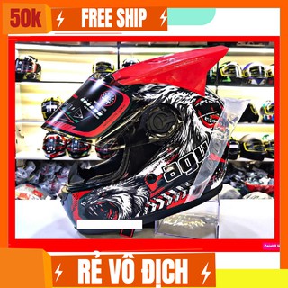 Mũ full face AGU MA SÓI ĐỎ + SỪNG NHỌN + ĐUÔI GIÓ TẶNG FREE TÚI ĐỰNG mũ chống xước