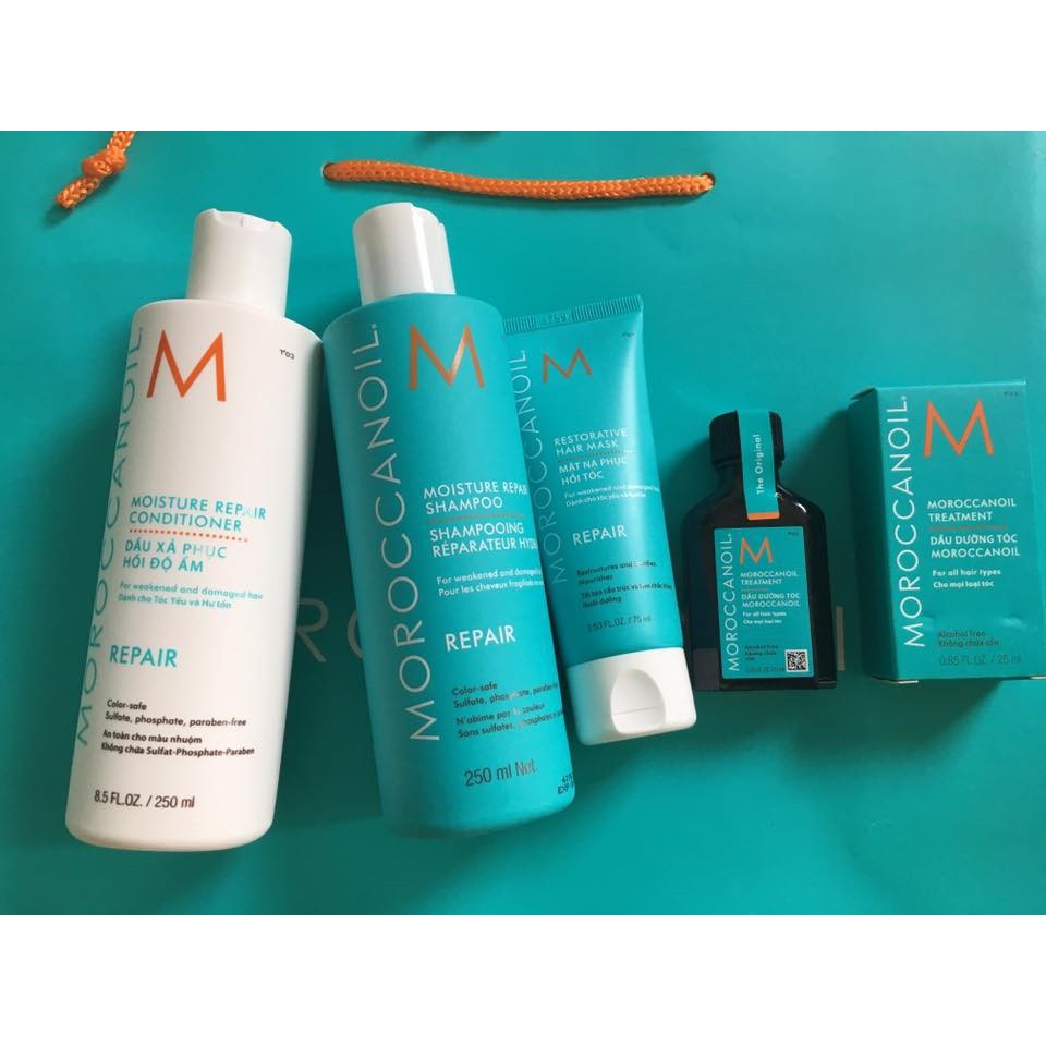 Combo phục hồi tóc hư tổn Moroccanoil Repair 250ml