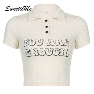 Áo Thun Cổ Bẻ Tay Ngắn In Chữ SweeticMe 2022 Thời Trang Cho Nữ