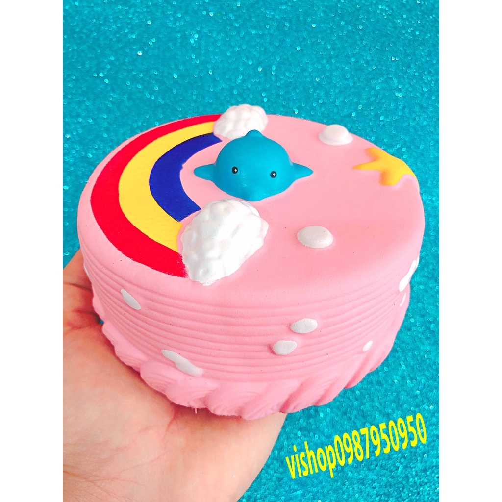 Squishy Lớn JUMBO Hình bánh cá heo cầu vồng Đồ Chơi Xốp Giảm Stress Hình mềm mịn dễ Thương đàn hồi Cho Bé