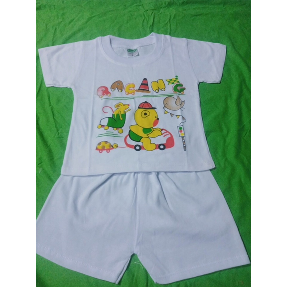 Đồ bộ áo cổ bo ngắn trắng sơ sinh 100% cotton