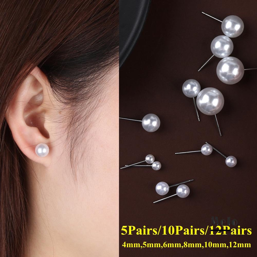 Set 5/10 Đôi Bông Tai 4mm 5mm 6mm 8mm 10mm 12mm Đính Ngọc Trai Thanh Lịch Cho Nữ|Vòng Tròn Thời Trang Dự Tiệc