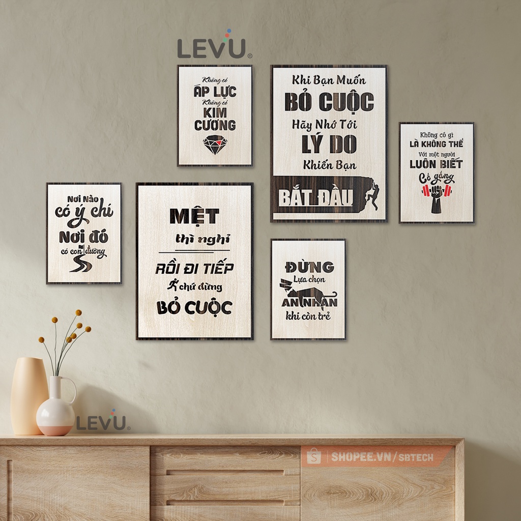 Bộ 6 tấm tranh treo tường gỗ tạo động lực SB6D