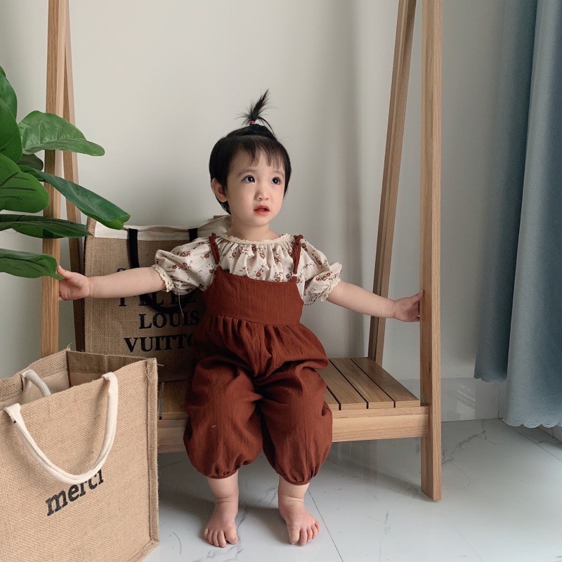 Bộ quần áo Bộ Yếm Cho Bé Gái phong cách vintage từ 10 tháng đến 4 tuổi - mia kids