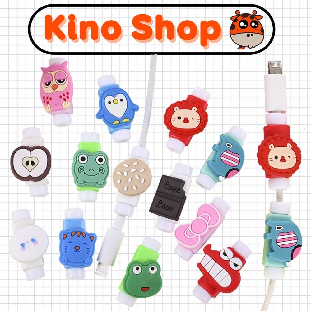 Kẹp dây sạc dài bảo vệ dây tai nghe cáp sạc chống gãy đứt stitch gấu pooh shin quái vật bts hoạt hình dễ thương KinoShop