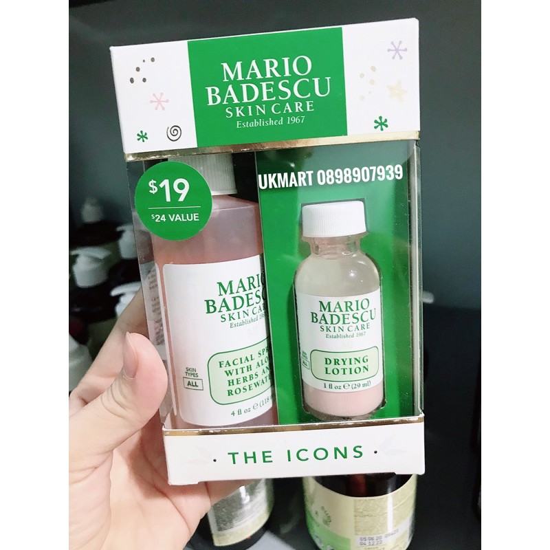 Bộ Chăm Sóc Da Mụn Mario Badescu Skin Care The Icons Toner 118ml + Chấm Mụn 29ml