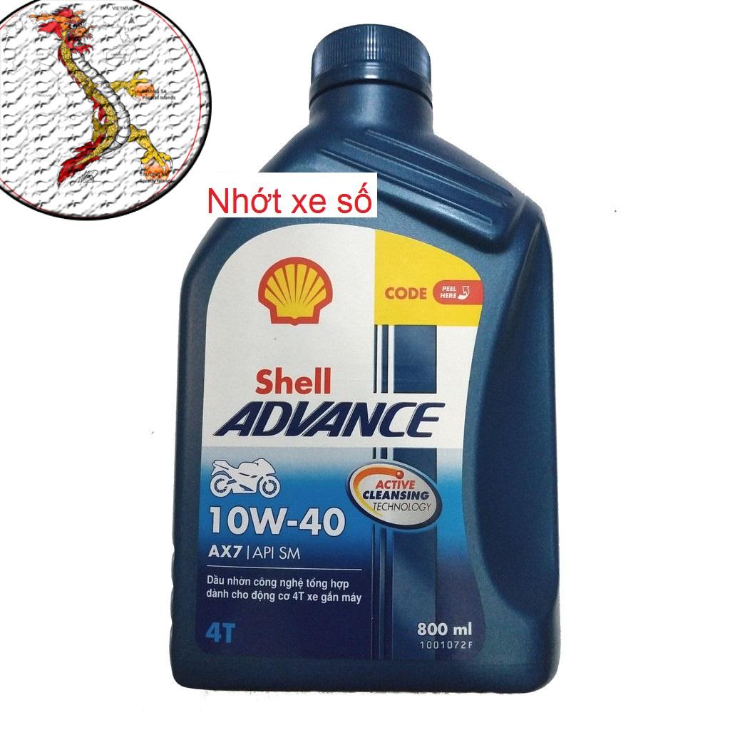 [DauNhot_PhuGia]nhớt Shell Advance 4T AX7 10W40 Synthetic Based 800ml, nhớt xe số và xe côn tay shell Ax7 10W40.