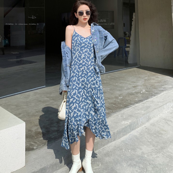 Đầm Hai Dây Xiaozhainv Họa Tiết Hoa Phong Cách Hàn Quốc Cho Nữ Với 2 Màu Tùy Chọn | BigBuy360 - bigbuy360.vn