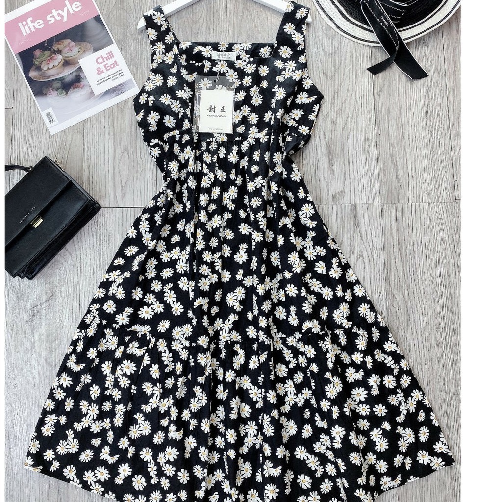 váy 2 dây bản to vintage hoa cúc nhí xinh xắn | BigBuy360 - bigbuy360.vn