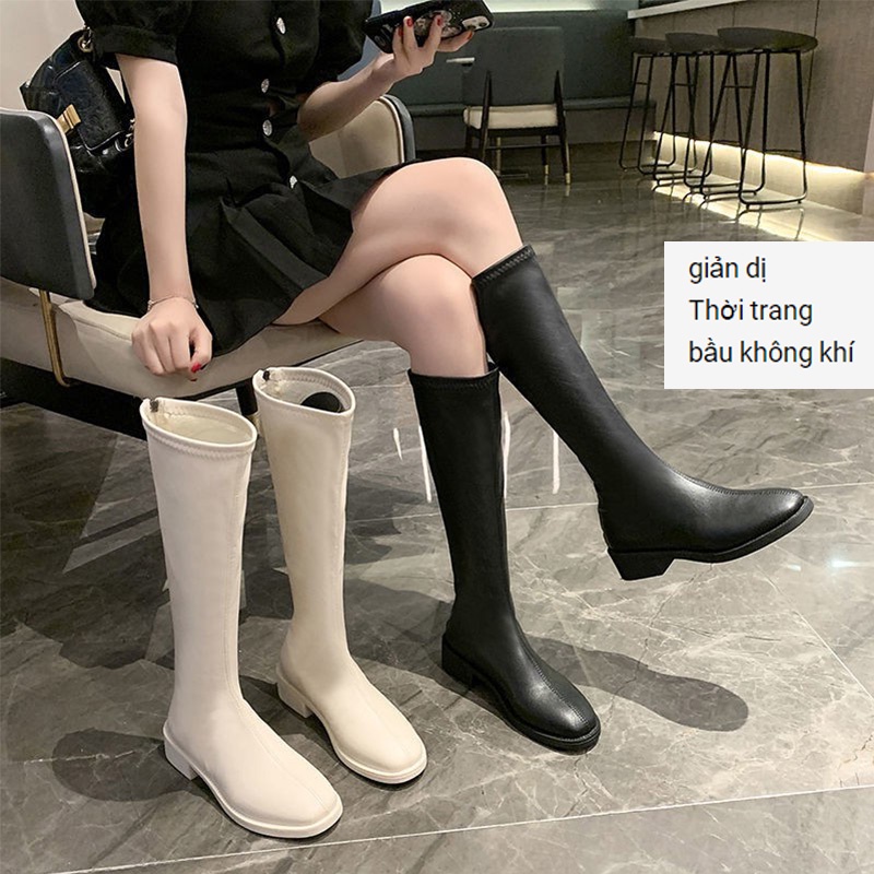 Bốt mũi tròn，bốt thời trang nữ ，giày boot cổ cao，boots nữ cao cổ，Giày Bốt Đế Bằng Mũi Tròn Có Khóa Kéo Phong Cách Anh Quốc Thời Trang Xinh Xắn Cho Nữ