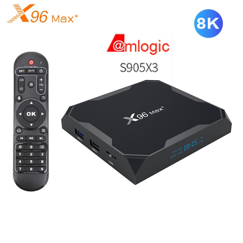 Android TV Box X96MAX+ RAM 4GB, bộ nhớ trong 32GB, S905X3, Wifi 2 băng tần 2.4/5Ghz 2T2R, Bluetooth 4.1, LAN 1000 MBs