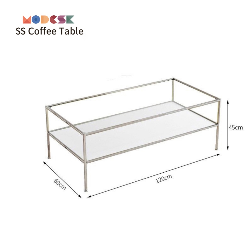 Bàn sofa chữ nhật Modesk SS Coffee Table inox 304 – kính cường lực - Ván MFC [phòng khách - quán cafe]