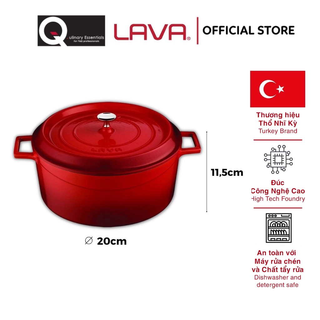 Nồi Gang Lava Round Casserole Đường Kính 20cm, 2.82L
