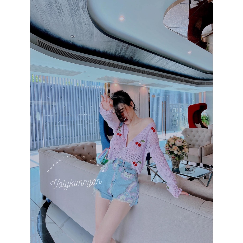 Áo len cardigan cherry
