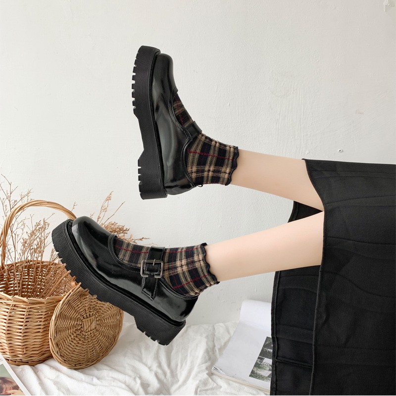 Giày Oxford Nữ Mũi Tròn Đế Cao 5cm Phong Cách Lolita Nữ Sinh Nhật Bản - GD011