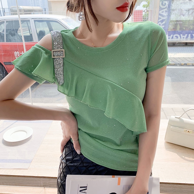 áo lưới nữ áo kiểu trễ vai Phối Bèo Thiết Kế Mới Thời Trang Dành Cho Mùa Hè