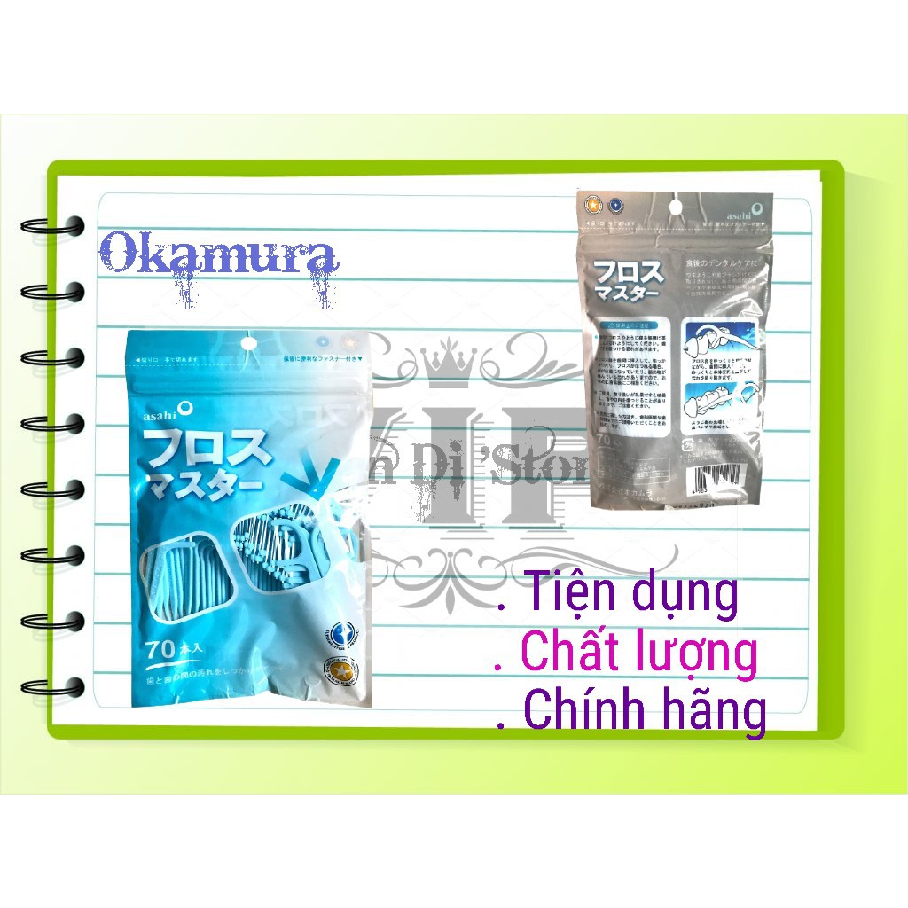 OKAMURA Tăm chỉ nha khoa Asahi chất lượng Nhật Bản gói 70 cây