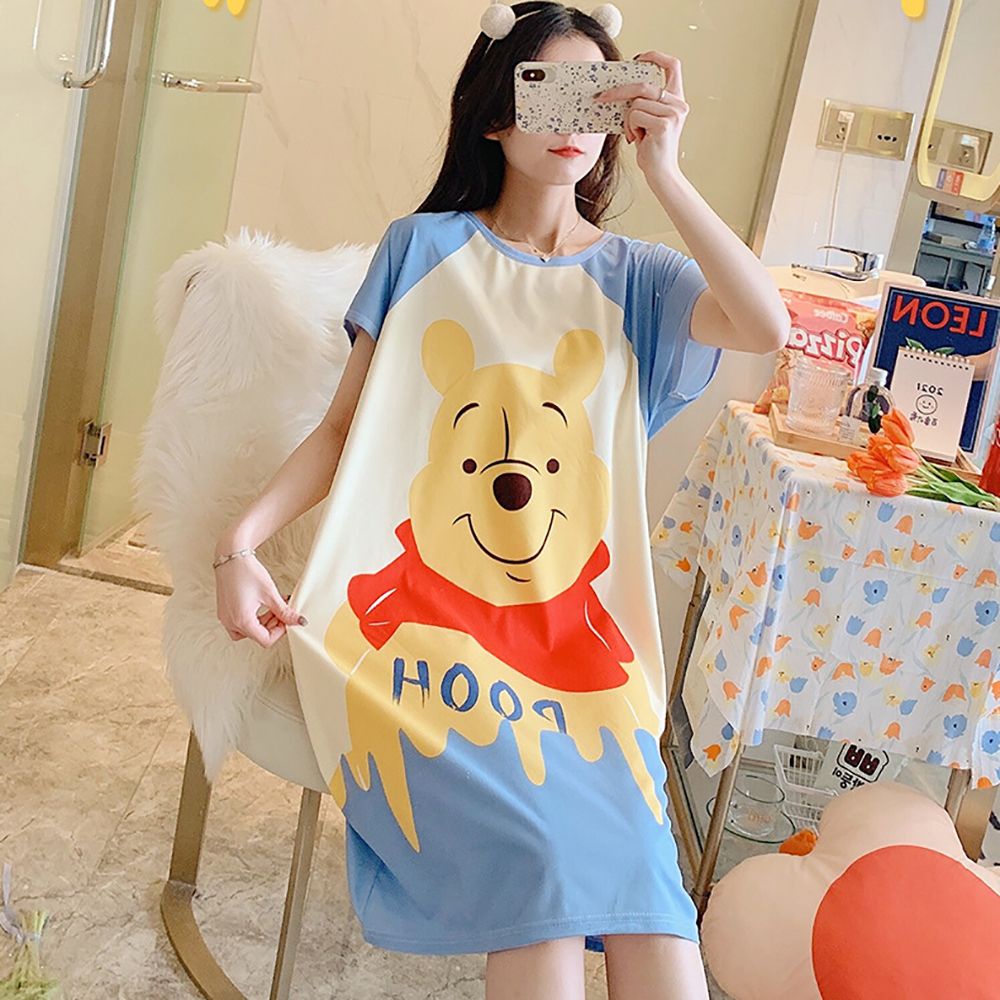 Đầm Ngủ Tay Ngắn Dáng Rộng In Họa Tiết Hoạt Hình Dễ Thương Thời Trang Mùa Hè Cho Nữ | BigBuy360 - bigbuy360.vn