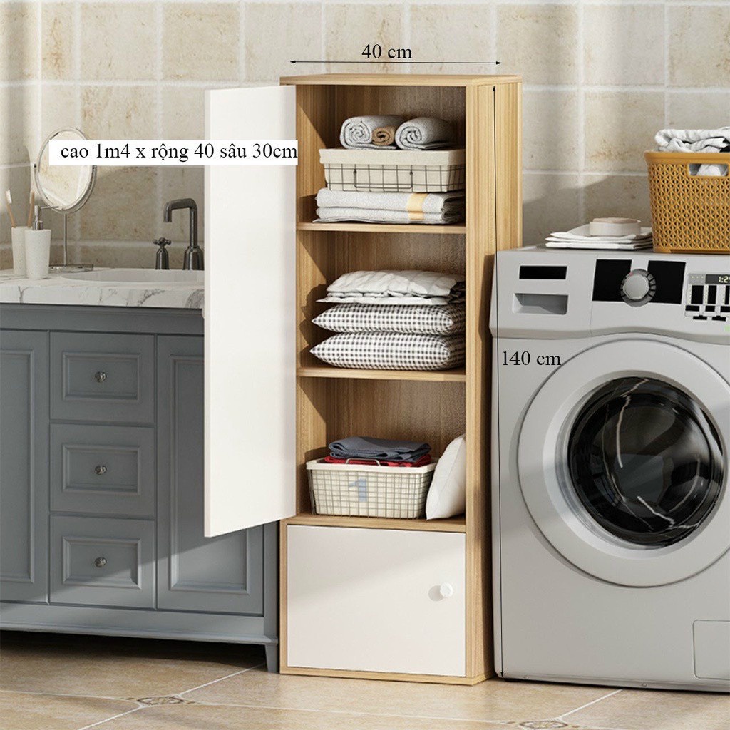 Tủ bếp 4 tầng, kệ gia vị đa năng có cánh cửa chống bụi phong các Bắc Âu tối ưu không gian bếp 40x30x110 TAGO ND29