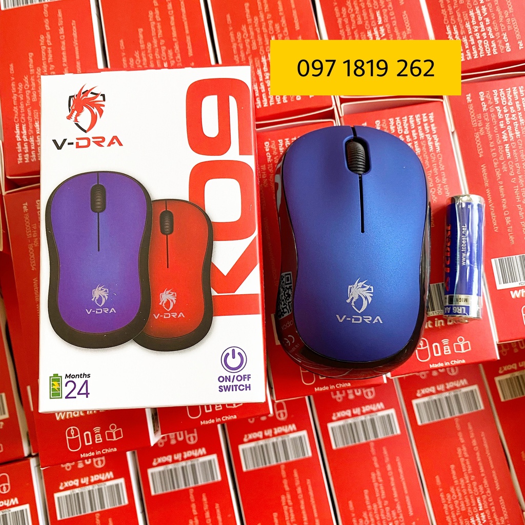 Chuột Không Dây Cao Cấp Vinagear K09. Có Công Tắc Bật/Mở. Hàng Chính Hãng