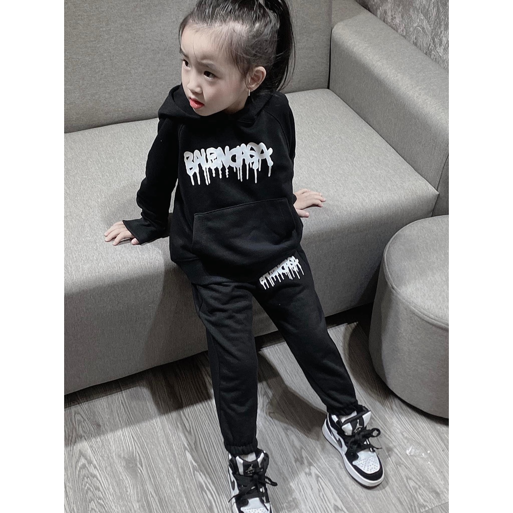Bộ quần áo nỉ có mũ Balen chảy cho bé , set hoodie trẻ  em unisex , Kid_genZ