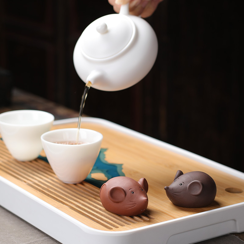 Bộ đồ trà thú cưng màu tím Vũ hiên 12 trà sinh Tiếu chơi trà tinh phẩm có thể nuôi Chuột chiêu tài Đĩa trà