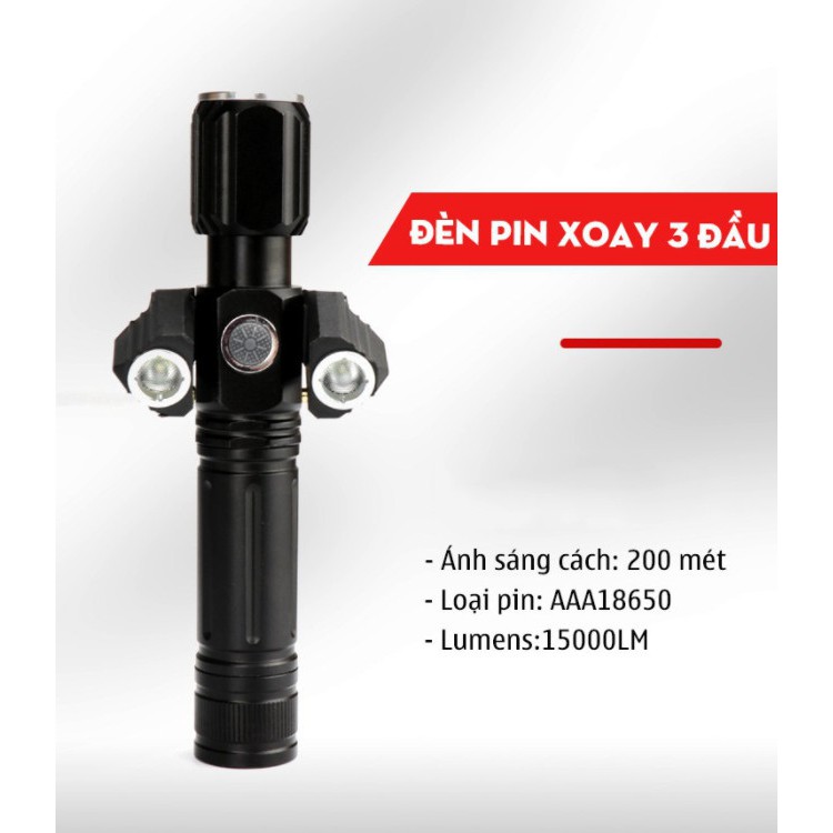 Đèn Pin Cầm Tay 3 Pha Siêu Sáng Xoay 360 Độ Tiện Dụng