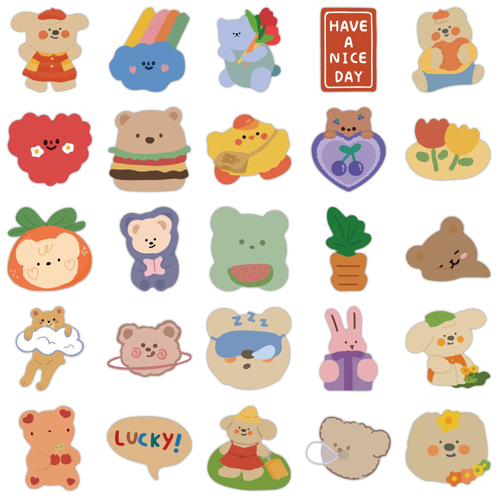 Sticker dán mũ bảo hiểm, hình dán chống nước, sticker dán laptop, điện thoại sét 50 miếng hình gấu dễ thương