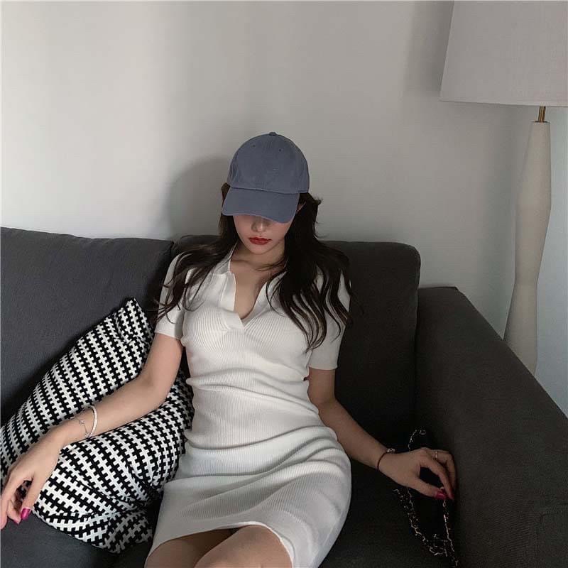 Váy Ôm POLO CỔ XẺ thiết kế sexy chất vải len tăm mỏng mongtoghi co giãn thoải mái váy ôm tôn 3 vòng co giãn