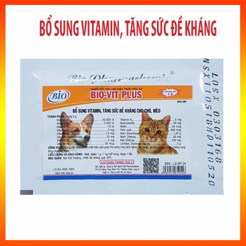 BỘT BỔ SUNG VITAMIN BIO-VIT PLUS TĂNG ĐỀ KHÁNG CHO CHÓ MÈO 5G