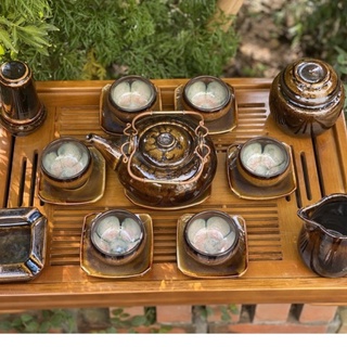 Bộ ấm trà, hoa nở trong lòng men hoả biến Ấm chén sứ Bát tràng cao cấp tách trà hiện đại