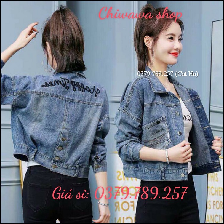 Aó khoác jean nữ xám xanh form dưới 58Kg Happy Times BB01