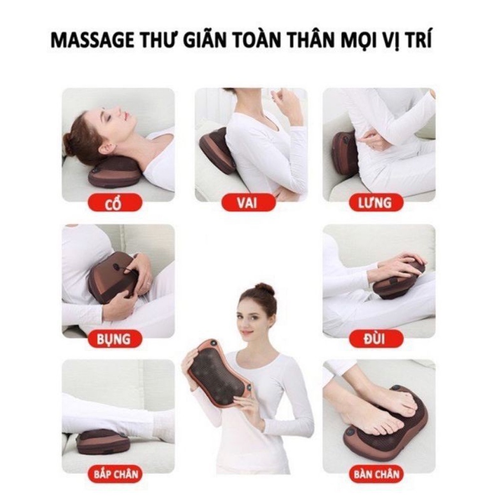 Gối massage cổ vai gáy hồng ngoại 8 bi cao cấp công nghệ Nhật Bản, máy mát xa toàn thân đa chức năng