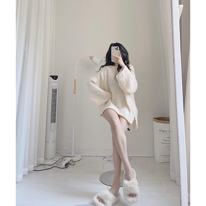 Áo len trơn lệch vai dấu quần | BigBuy360 - bigbuy360.vn