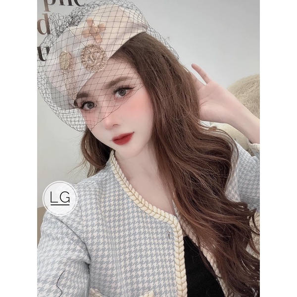 Mũ nồi da phối lưới cài 3 tap cho nữ