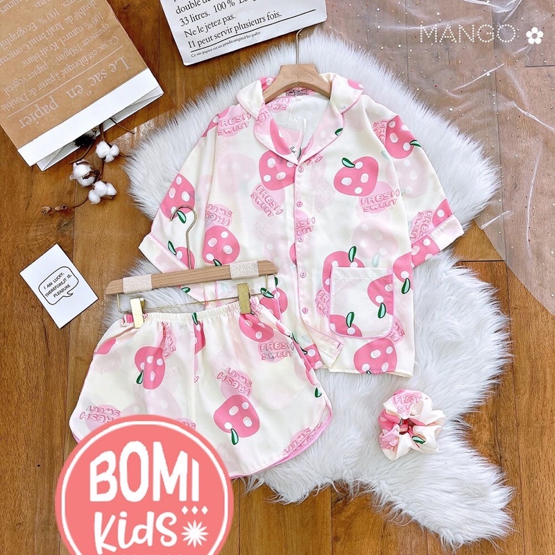 [ 16kg - 35kg ] Đồ Bộ Bé Gái Mặc Nhà Pijama Lụa Cao Cấp Tay Ngắn - Chất Liệu Lụa mềm Mịn Thoáng Mát