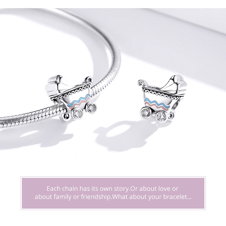 Phụ Kiện Làm Trang Sức Bamoer SCC1539 Bằng Bạc 925 Hình Xe Đẩy Em Bé Độc Đáo