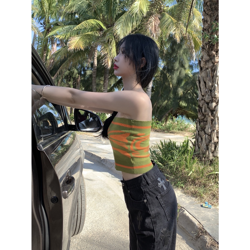 Porozi  Áo nữ dệt kim  dáng lửng thời trang mùa hè phong cách Hàn Quốc