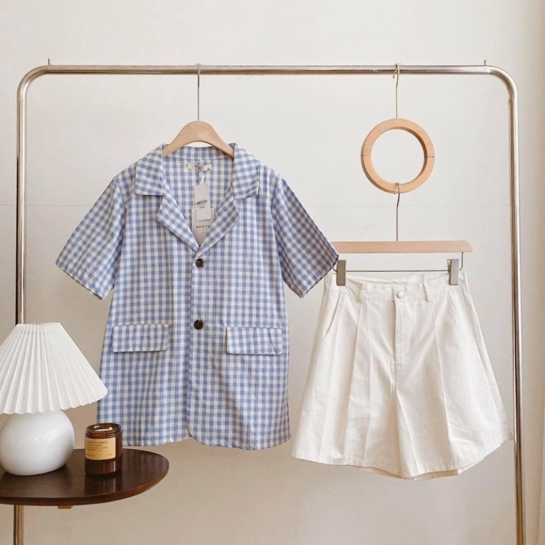 Vest kẻ karo style hàn,Blazer hàn quốc chất liệu đũi rhstore | BigBuy360 - bigbuy360.vn