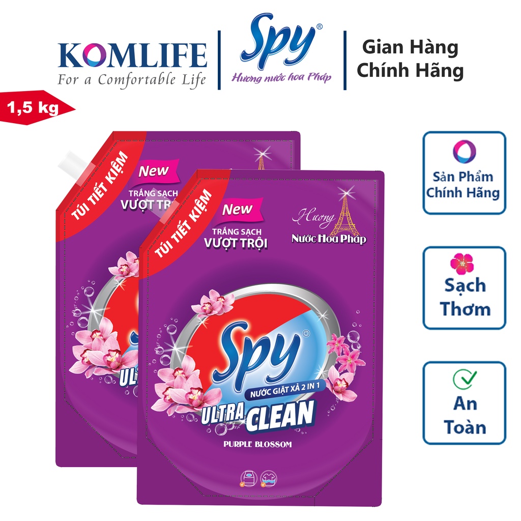 Nước giặt xả SPY Ultra Clean hương nước hoa Pháp túi 1,5 kg